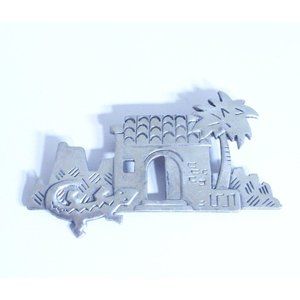Vintage JJ Jonette Pewter Southwester Brooch Pin